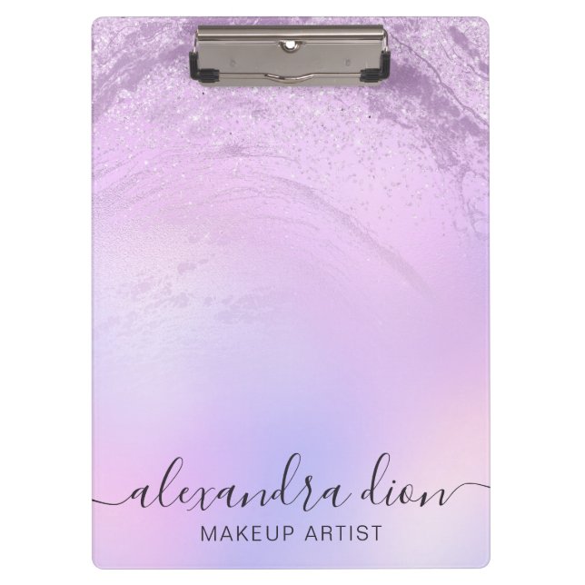 Elegant ombre violet glitter marble makeup artist clipboard (Front)