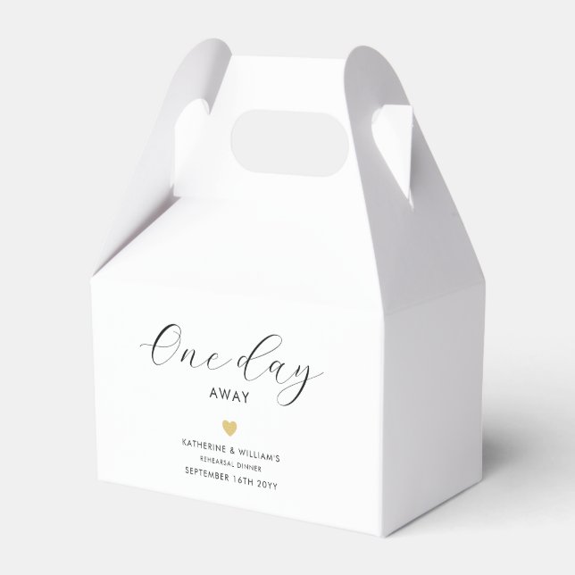 Elegant One Day Away Gold Heart Rehearsal Dinner  Favor Box (Front Side)