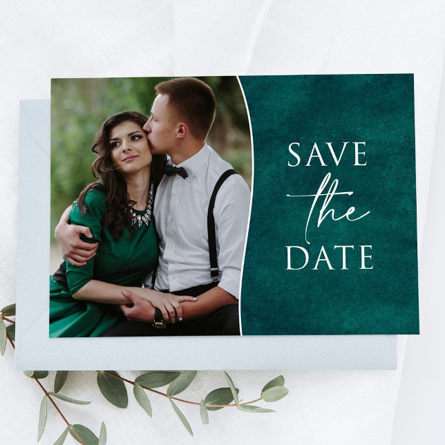 Elegant One Photo Emerald Green Save the Date Card (Creator Uploaded)