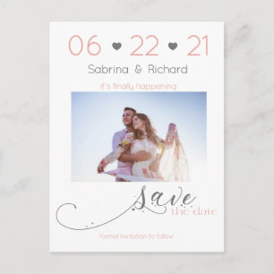Elegant One Photo Minimalist Blush Save the Date Postcard