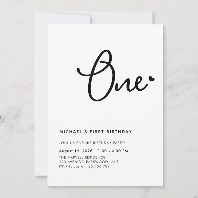 Elegant One-Year Birthday Photo Party Invitation (Front)