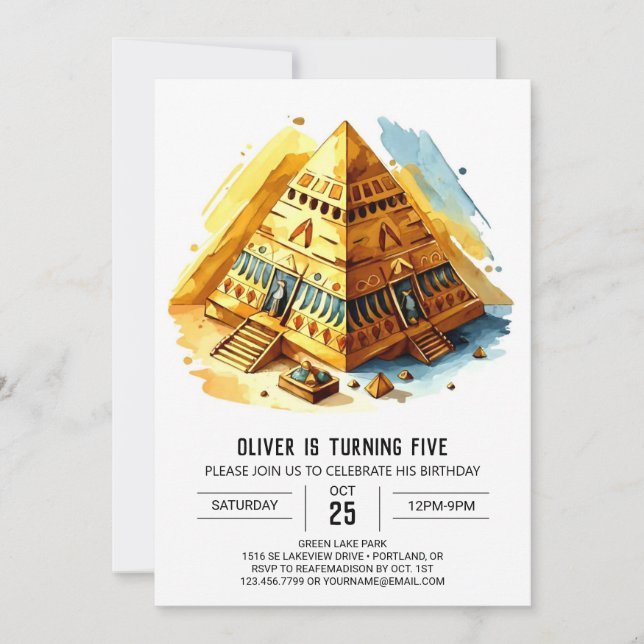 Elegant Online Egyptian Pyramids Birthday Invitation (Front)