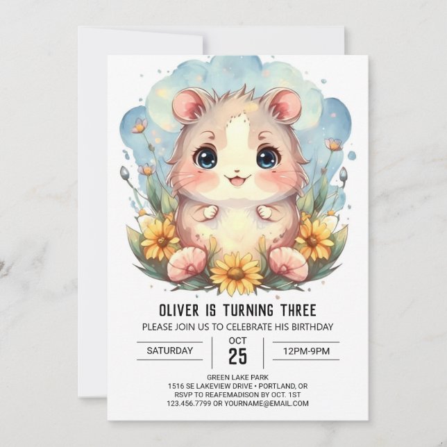 Elegant Online Hamster Birthday Invitation (Front)