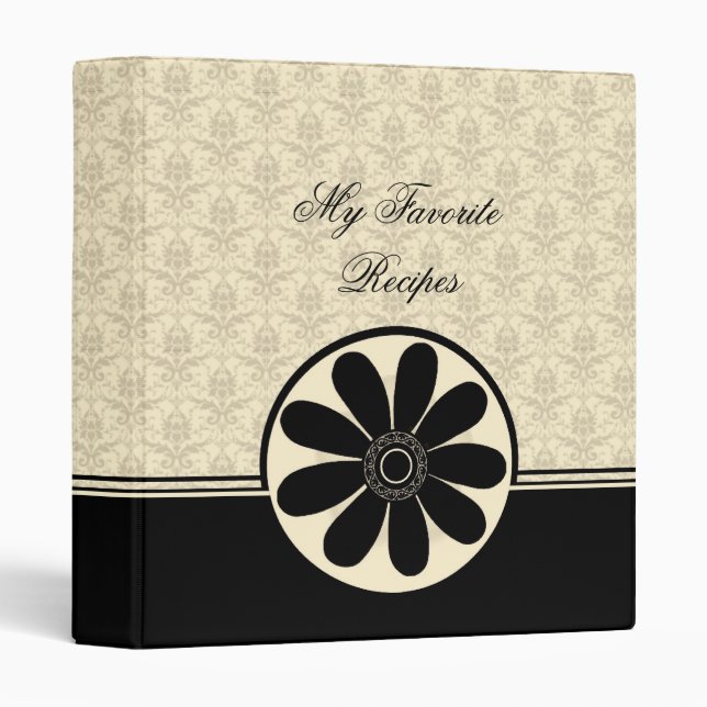 Elegant Onyx Damask Recipe Binder (Front/Spine)