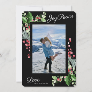  Elegant Onyx   Joy Peace Love   Black Editable Holiday Card
