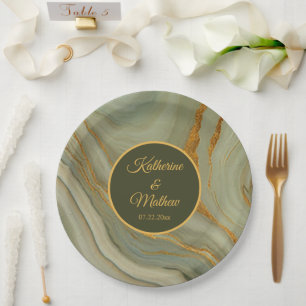 Elegant Onyx Stone With Gold Paper Plate