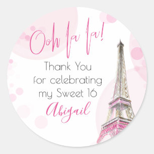 Elegant Ooh la la Paris Eiffel Tower Pink White Classic Round Sticker