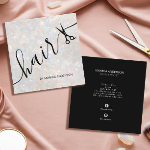Elegant Opal Glitter Hair Script Stylist Scissors Square Business Card