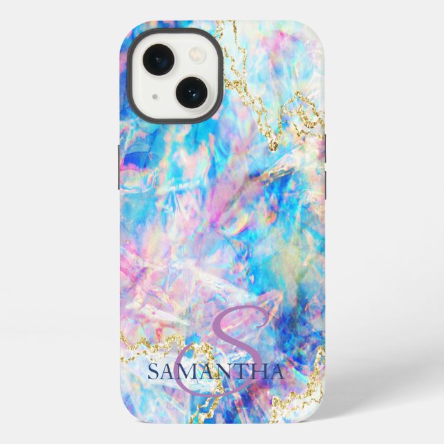 Elegant Opal Holographic Monogram iPhone Case (Back)