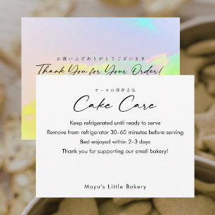 Elegant Opal Rainbow Script Cake Care Instructions Thank You Card