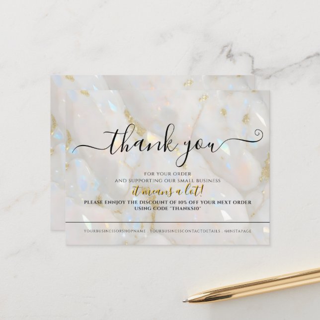 Elegant Opal Stone Custom Logo Thank You Card (Front/Back In Situ)