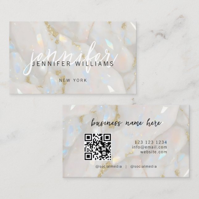 Elegant Opal Stone Custom QR Code Unique Business Card (Front/Back)