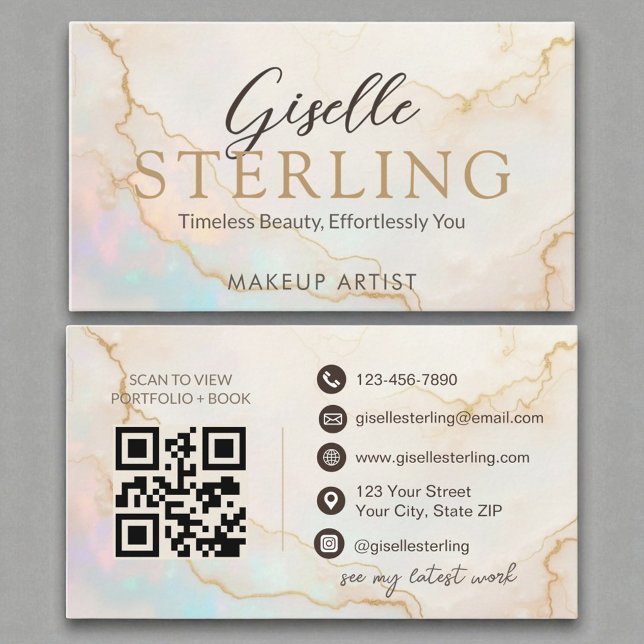 Elegant Opal Stone Script  Modern QR Code Business Card (Creator Uploaded)