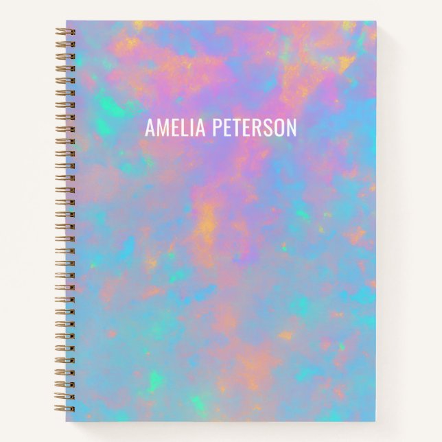 Elegant Opal Stone Texture Custom Name Art Notebook (Front)