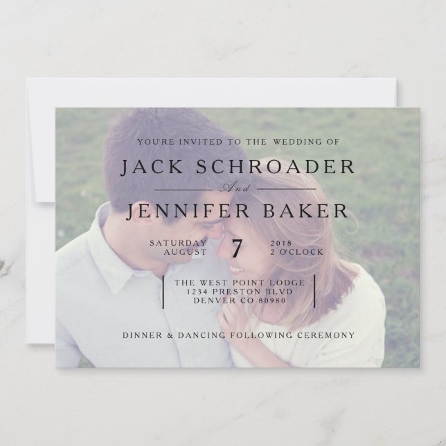Elégant Opaque Photo Overlay Mariage Invitation (Devant)
