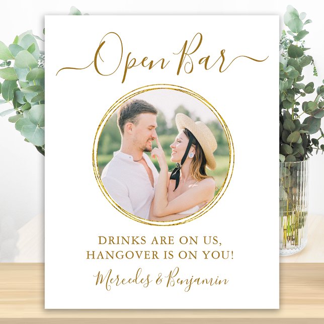 Elegant Open Bar Personalized Gold Photo Wedding Poster (Creator Uploaded)