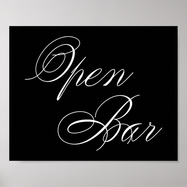 Elegant Open Bar White Script | Horizontal Table Poster (Front)
