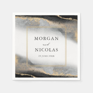 Elegant Opulence Black and Gold Modern Wedding Napkin