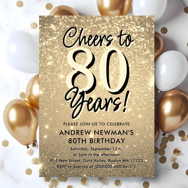 Elégant or 80e anniversaire Invitation (Créateur téléchargé)