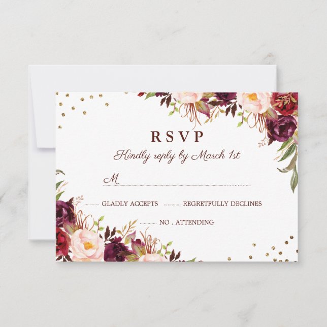 Elégant or Bourgogne Floral RSVP (Devant)