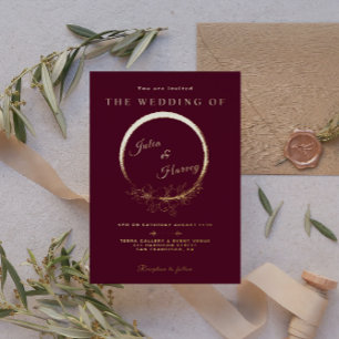 Elégant or Bourgogne Mariage Foil Invitation