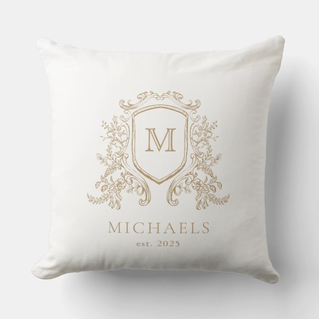 Elegant or et blanc monogramme lancer oreiller (Recto)