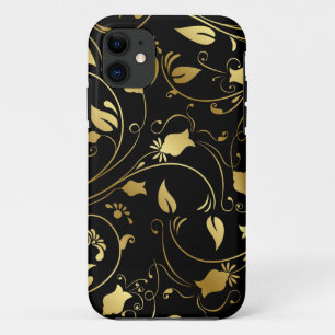 Élégant or et coque iphone floral noir