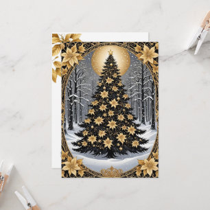 Elégant or et vert sapin de Noël Invitation