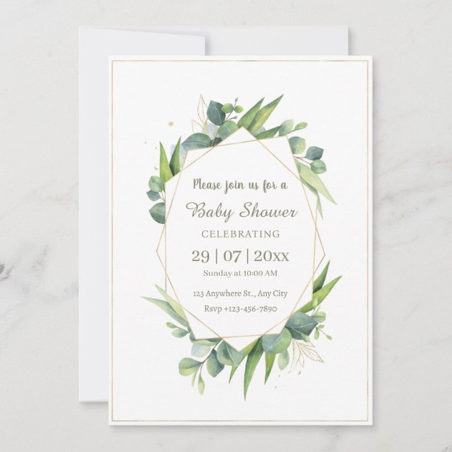 Elégant or Eucalyptus Baby shower Invitation (Devant)
