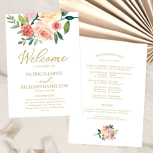 Élégant or Floral Aquarelle Programme de mariage