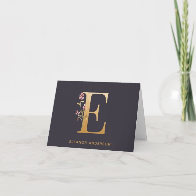 Elégant or floral E Monogram Chic Personnalisé (Devant)