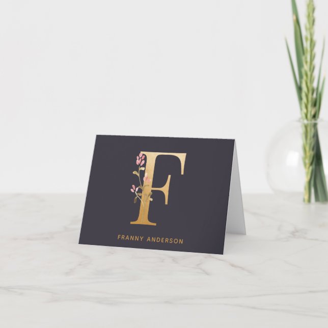 Élégant or floral F Monogramme chic Personnalisé (Devant)