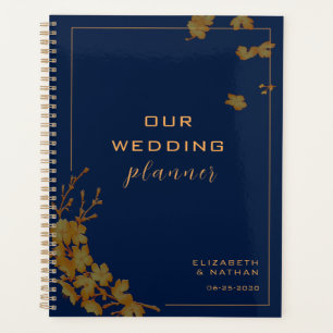 Elégant or Floral Mariage bleu marine