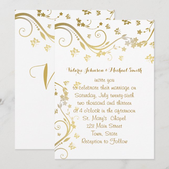 Elégant or, invitation de mariage personnalisée (Devant / Derrière)