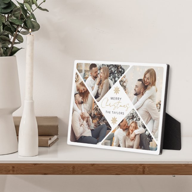 Élégant or Joyeux Noël Photo Collage Plaque (Créateur téléchargé)