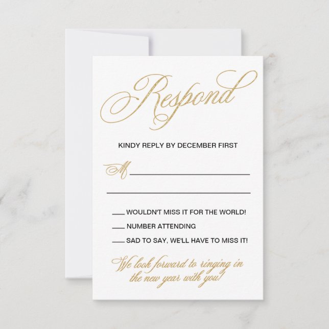 Elegant Or Nouvel An Eve Faire-part de mariage RSV (Devant)
