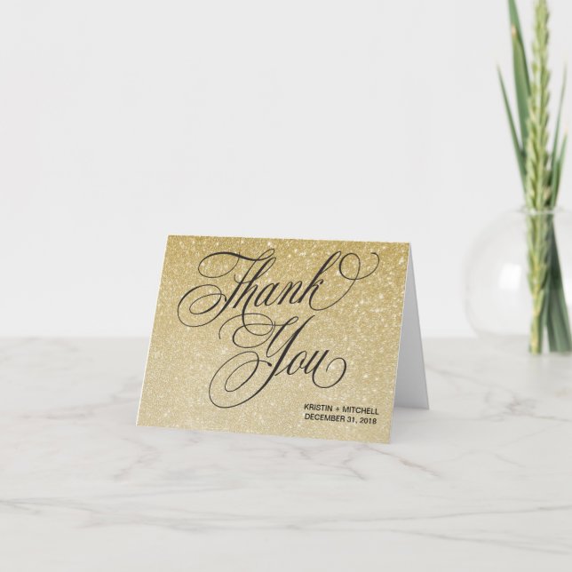 Elégant or Nouvel An Eve Mariage Carte de remercie (Devant)
