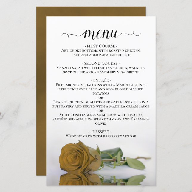 Élégant or Rose  Budget Mariage Menu (Devant / Derrière)