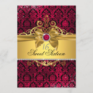 Élégant or rose Damask Sweet sixteen Invitation