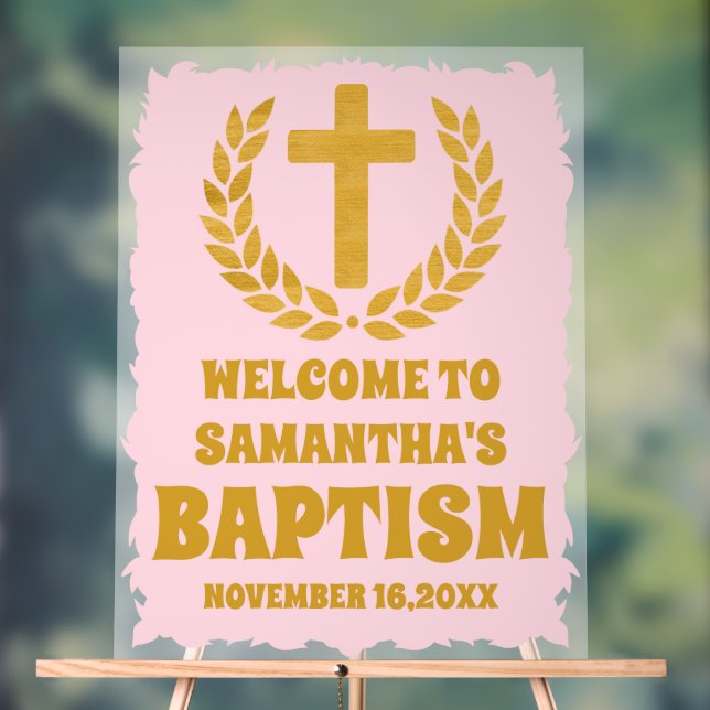 Élégant or rose fille Baptême Accueil Frosted (Neutre)