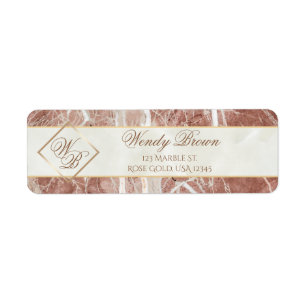 Élégant or Rose   Monogramme Marbre blanc