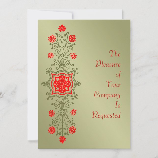 Elégant or rouge floral Etching Invitations person (Devant)