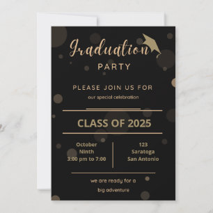 Elégant Or sur Black Graduation Party Invitation