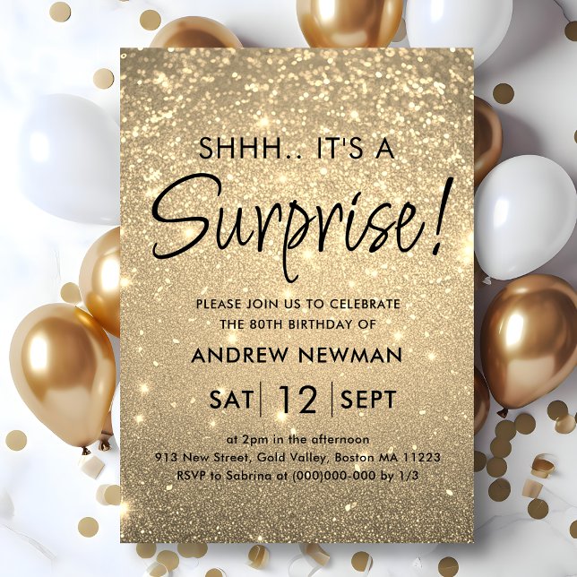 Elégant or surprise Invitation d'anniversaire (Créateur téléchargé)