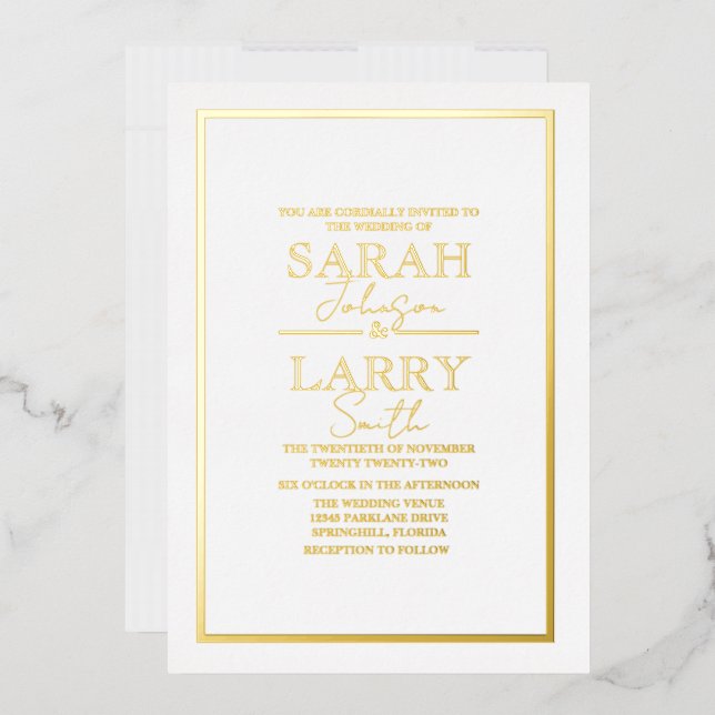 Elégant or traditionnel Mariage Foil Invitation (Enveloppe)