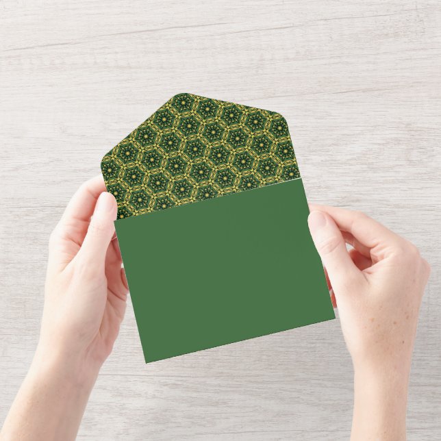 Élégant Or Vert foncé Tout en une invitation (Ouverture)