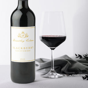 Elégant or Vintage Monogramme Vin blanc Étiquette