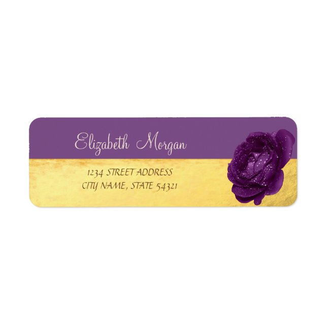 Élégant, Or, Violet, Étiquette de adresse Rose (Devant)
