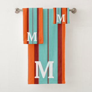 Elegant orang &red blue monogram bath towel set