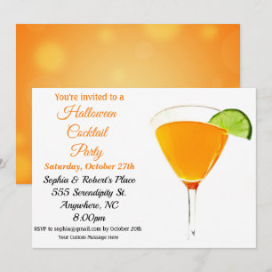 Elegant Orange and Black Halloween Cocktail Party Invitation